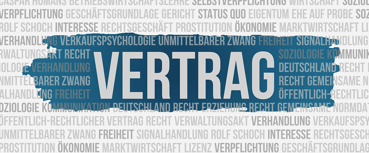 Überschrift Vertrag mit mehreren Schlagworten zu diesem Begriff im Hintergrund